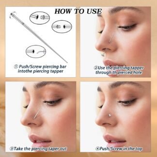 GEMQUEEN Piercing Taper Ball Grabber Tool for Changing Jewelry - 14G 16G 18G 20G Stainless Steel Flat Back Earrings Applicator Tool Threadless Insertion Pin Thread Body Piercing...