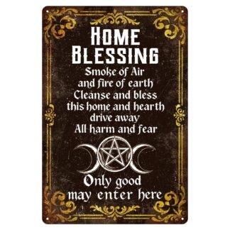 GLOBLELAND Vintage Wiccan Home Blessing Metal Tin Sign 8x12in "Home Blessing" Vintage Painting Tin Signs Wall Poster Plaque for Living Room Meditation Room Entryway Sacred Area...