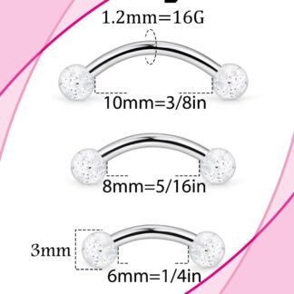 Goerhsjie 16g 6/8/10mm White/Pink/Black Eyebrow/Rook/Snug/Vertical-Labret/VCH/Snake-Eyes/Anti-Tragus/Christina/Daith/Belly-Button/Bridge/Hood/Surface Curved Barbell Piercing...