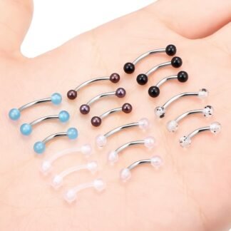 Goerhsjie 16g 6/8/10mm White/Pink/Black Eyebrow/Rook/Snug/Vertical-Labret/VCH/Snake-Eyes/Anti-Tragus/Christina/Daith/Belly-Button/Bridge/Hood/Surface Curved Barbell Piercing...