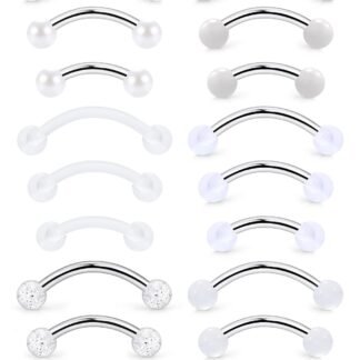 Goerhsjie 16g 6/8/10mm White/Pink/Black Eyebrow/Rook/Snug/Vertical-Labret/VCH/Snake-Eyes/Anti-Tragus/Christina/Daith/Belly-Button/Bridge/Hood/Surface Curved Barbell Piercing...