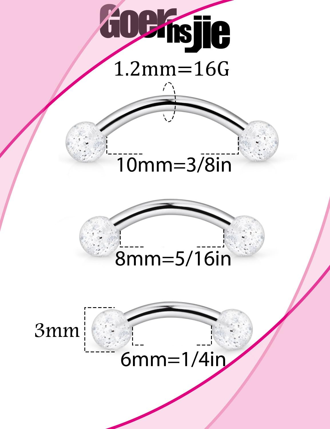 Goerhsjie 16g 6810mm WhitePinkBlack EyebrowRookSnugVertical-LabretVCHSnake-EyesAnti-TragusChristinaDaithBelly-ButtonBridgeHoodSurface Curved Barbell Piercing - lunas-mystic-emporium.com Goerhsjie 16g 6/8/10mm White/Pink/Black Eyebrow/Rook/Snug/Vertical-Labret/VCH/Snake-Eyes/Anti-Tragus/Christina/Daith/Belly-Button/Bridge/Hood/Surface Curved Barbell Piercing...