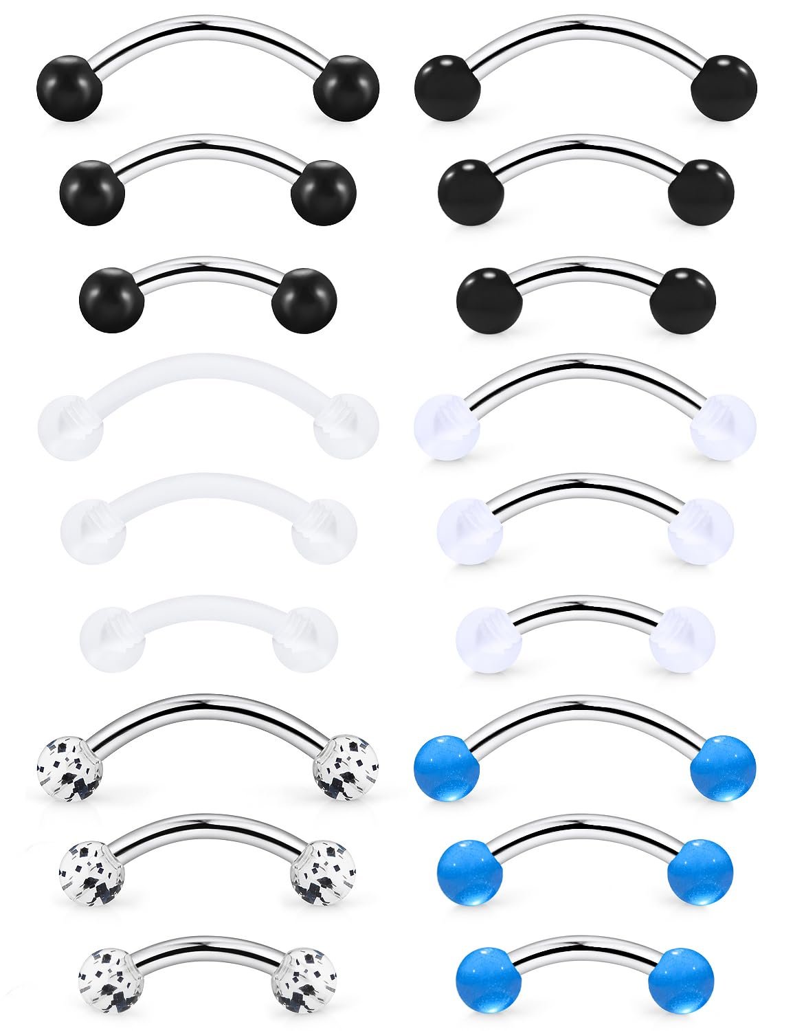 Goerhsjie 16g 6810mm WhitePinkBlack EyebrowRookSnugVertical-LabretVCHSnake-EyesAnti-TragusChristinaDaithBelly-ButtonBridgeHoodSurface Curved Barbell Piercing - lunas-mystic-emporium.com Goerhsjie 16g 6/8/10mm White/Pink/Black Eyebrow/Rook/Snug/Vertical-Labret/VCH/Snake-Eyes/Anti-Tragus/Christina/Daith/Belly-Button/Bridge/Hood/Surface Curved Barbell Piercing...