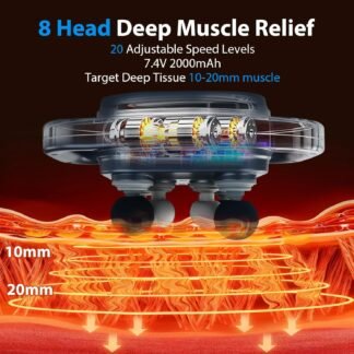 grnpeak 8 Head Massage Gun Deep Tissue,Back Massager for Pain Relief Deep Tissue,Neck Massager,Shoulder Massager,Handheld Massage Gun with 20 Intensity Levels for Body Relax &...