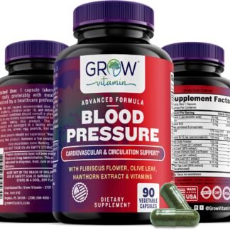 grow vitamin Blood Pressure Formula Support Supplement for Cardiovascular & Heart Health with Garlic, Hawthorn & Hibiscus - 90 Capsules