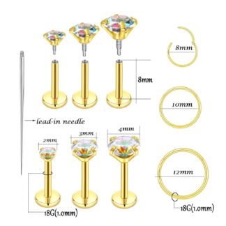 Guicjwl 16G 18G Surgical Steel Internal Thread Stud Piercing Jewelry Set Nose Medusa Lip Labret Stud Hypoallergenic Clicker Hoop Septum Rings Cartilage Tragus Helix Conch...