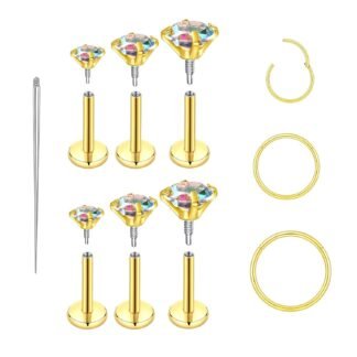 Guicjwl 16G 18G Surgical Steel Internal Thread Stud Piercing Jewelry Set Nose Medusa Lip Labret Stud Hypoallergenic Clicker Hoop Septum Rings Cartilage Tragus Helix Conch...