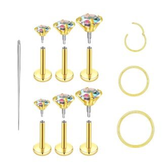 Guicjwl 16G 18G Surgical Steel Internal Thread Stud Piercing Jewelry Set Nose Medusa Lip Labret Stud Hypoallergenic Clicker Hoop Septum Rings Cartilage Tragus Helix Conch...