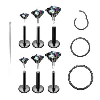 Guicjwl 16G 18G Surgical Steel Internal Thread Stud Piercing Jewelry Set Nose Medusa Lip Labret Stud Hypoallergenic Clicker Hoop Septum Rings Cartilage Tragus Helix Conch...