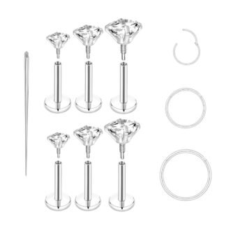 Guicjwl 16G 18G Surgical Steel Internal Thread Stud Piercing Jewelry Set Nose Medusa Lip Labret Stud Hypoallergenic Clicker Hoop Septum Rings Cartilage Tragus Helix Conch...