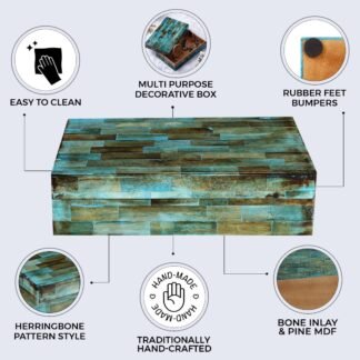 Handicrafts Home Decorative Storage Box with Lid- 8x5x2” Small Keepsake, Trinket Box, Memory Box- Decorative Boxes for Home Decor, Centre Table, Giftable Storage Accent- Verdigris