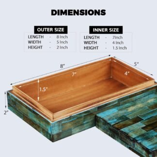 Handicrafts Home Decorative Storage Box with Lid- 8x5x2” Small Keepsake, Trinket Box, Memory Box- Decorative Boxes for Home Decor, Centre Table, Giftable Storage Accent- Verdigris