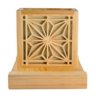 Handmade Hinoki Wood Desk Decor, Japanese Zen Wooden Pen Holder, Handcrafted Office Art, Kumiko Art (red)