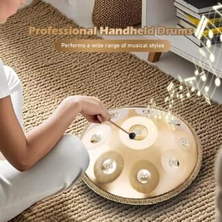 Handpan 22 Inches Drum Set, 440Hz 9 Notes Hand Drum Instrument, Premium Steel Hand Drum, Includes Carrying Case, Drumsticks, Spiral Wraps, Instruction Guide