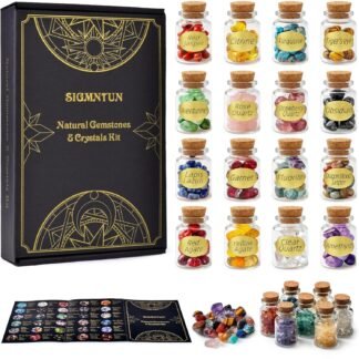 Healing Crystals in Jars 16 PCS, Christmas Gift for Women, Polished Crystal Chips, Trinkets and Gem Stones Set for Witchcraft Supplies, Mini Gemstones, Beginner Crystal Kit