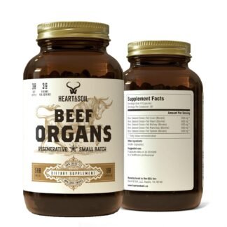 HEART & SOIL – 100% Grass Fed & Finished Beef Organs from Regenerative Cattle with Liver, Heart, Kidney, Pancreas & Spleen – 3000mg Beef Organ Supplement for Women & Men – Glass...