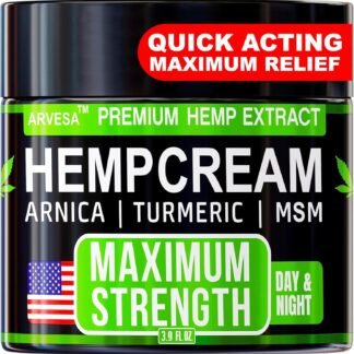 Hemp Cream - Maximum Strength - Natural Hemp Oil Extract Gel Rub with MSM - Glucosamine - Arnica - Turmeric - Maximum Strength - Formulated in USA - 4 oz