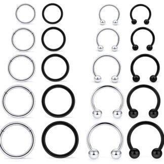 Hoeudjo 16G Stainless Steel Hinged Clicker Segment Septum Rings Horseshoe Earring Nose Lip Ring Hoop Cartilage Tragus Daith Helix Sleeper Earrings Body Piercing Jewelry 8mm-16mm