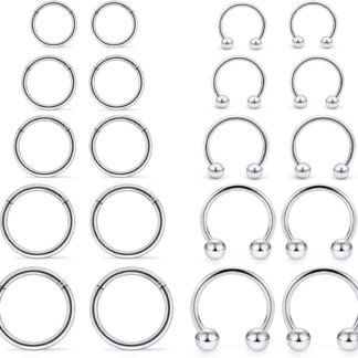 Hoeudjo 16G Stainless Steel Hinged Clicker Segment Septum Rings Horseshoe Earring Nose Lip Ring Hoop Cartilage Tragus Daith Helix Sleeper Earrings Body Piercing Jewelry 8mm-16mm