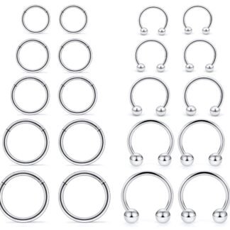 Hoeudjo 16G Stainless Steel Hinged Clicker Segment Septum Rings Horseshoe Earring Nose Lip Ring Hoop Cartilage Tragus Daith Helix Sleeper Earrings Body Piercing Jewelry 8mm-16mm