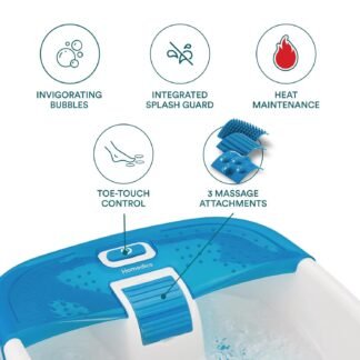 HoMedics Bubble Bliss Deluxe Foot Spa with Heat Massaging Arch, 3 Acupressure Attachments, Splash Guard, Raised Nodes Creates Bubbles, Improves Circulation, Soothe Tired Muscles