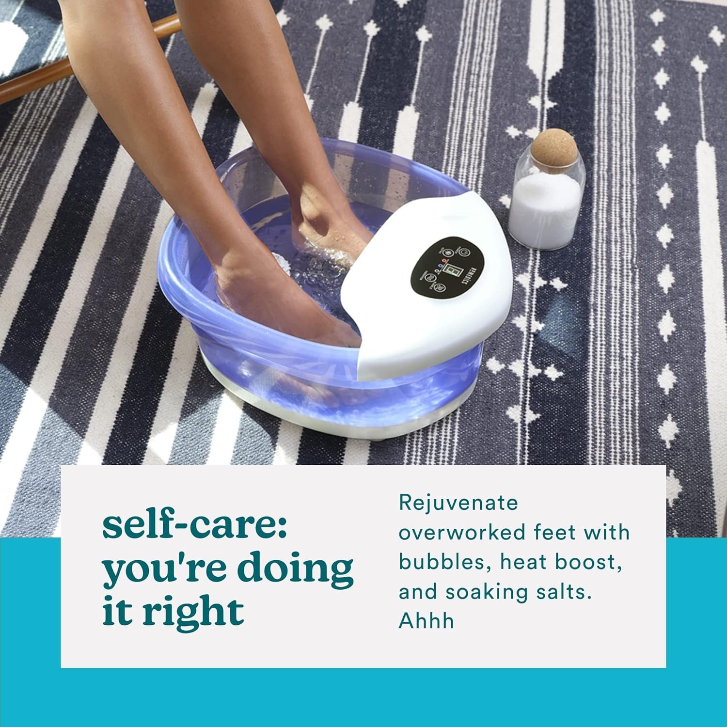 HoMedics Salt-N-Soak Footbath with Heat Boost and Soaking Salt Starter Kit 4 Soothing Massage Rollers Toe-Touch Controls Splash Guard Bubble Vibration Massage Bath Salt - lunas-mystic-emporium.com HoMedics Salt-N-Soak Footbath with Heat Boost and Soaking Salt Starter Kit, 4 Soothing Massage Rollers, Toe-Touch Controls, Splash Guard, Bubble, Vibration Massage, Bath Salt...