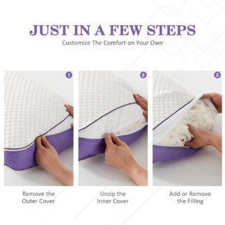 HOMELAB Adjustable Shredded Memory Foam Pillow Queen Size, Cooling Bed Pillow for Sleeping with Removable Cover, Medium Pillow for Side Stomach & Back Sleepers, 1 Pack 20"x28"