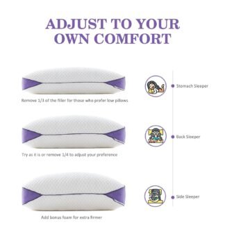 HOMELAB Adjustable Shredded Memory Foam Pillow Queen Size, Cooling Bed Pillow for Sleeping with Removable Cover, Medium Pillow for Side Stomach & Back Sleepers, 1 Pack 20"x28"