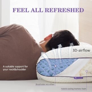 HOMELAB Adjustable Shredded Memory Foam Pillow Queen Size, Cooling Bed Pillow for Sleeping with Removable Cover, Medium Pillow for Side Stomach & Back Sleepers, 1 Pack 20"x28"