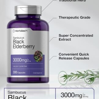 Horbäach Black Elderberry | 3000mg Capsules | 300 Count | Non-GMO Gluten Free | Sambucus Supplement - lunas-mystic-emporium.com Horbäach Black Elderberry | 3000mg Capsules | 300 Count | Non-GMO, Gluten Free | Sambucus Supplement