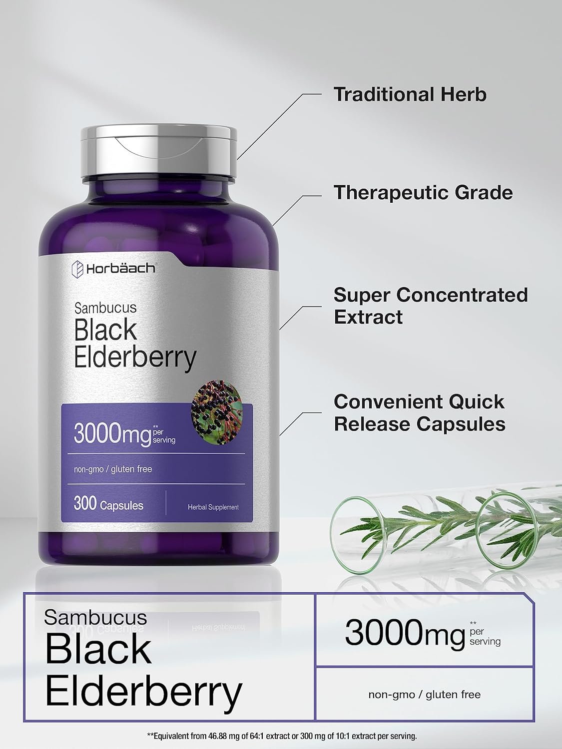 Horbäach Black Elderberry | 3000mg Capsules | 300 Count | Non-GMO Gluten Free | Sambucus Supplement - lunas-mystic-emporium.com Horbäach Black Elderberry | 3000mg Capsules | 300 Count | Non-GMO, Gluten Free | Sambucus Supplement