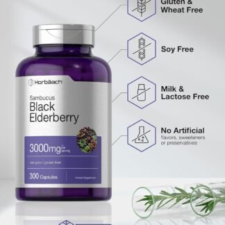 Horbäach Black Elderberry | 3000mg Capsules | 300 Count | Non-GMO Gluten Free | Sambucus Supplement - lunas-mystic-emporium.com Horbäach Black Elderberry | 3000mg Capsules | 300 Count | Non-GMO, Gluten Free | Sambucus Supplement