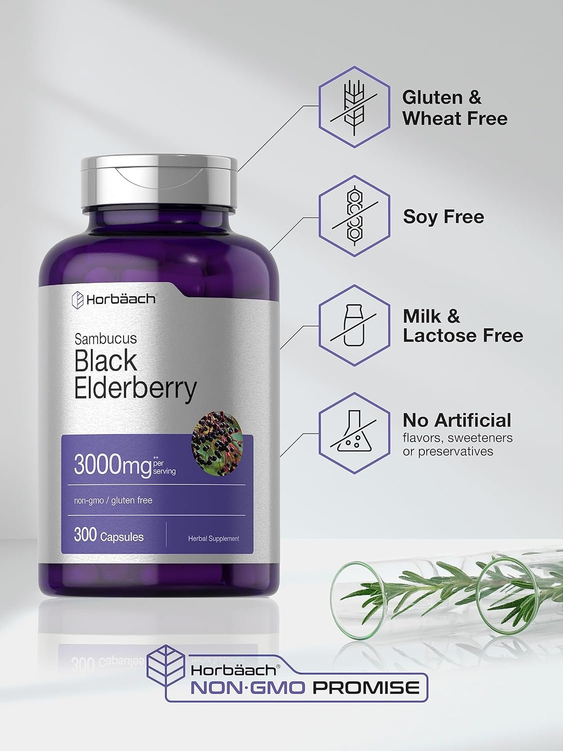 Horbäach Black Elderberry | 3000mg Capsules | 300 Count | Non-GMO Gluten Free | Sambucus Supplement - lunas-mystic-emporium.com Horbäach Black Elderberry | 3000mg Capsules | 300 Count | Non-GMO, Gluten Free | Sambucus Supplement