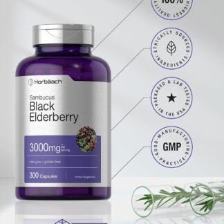 Horbäach Black Elderberry | 3000mg Capsules | 300 Count | Non-GMO Gluten Free | Sambucus Supplement - lunas-mystic-emporium.com Horbäach Black Elderberry | 3000mg Capsules | 300 Count | Non-GMO, Gluten Free | Sambucus Supplement