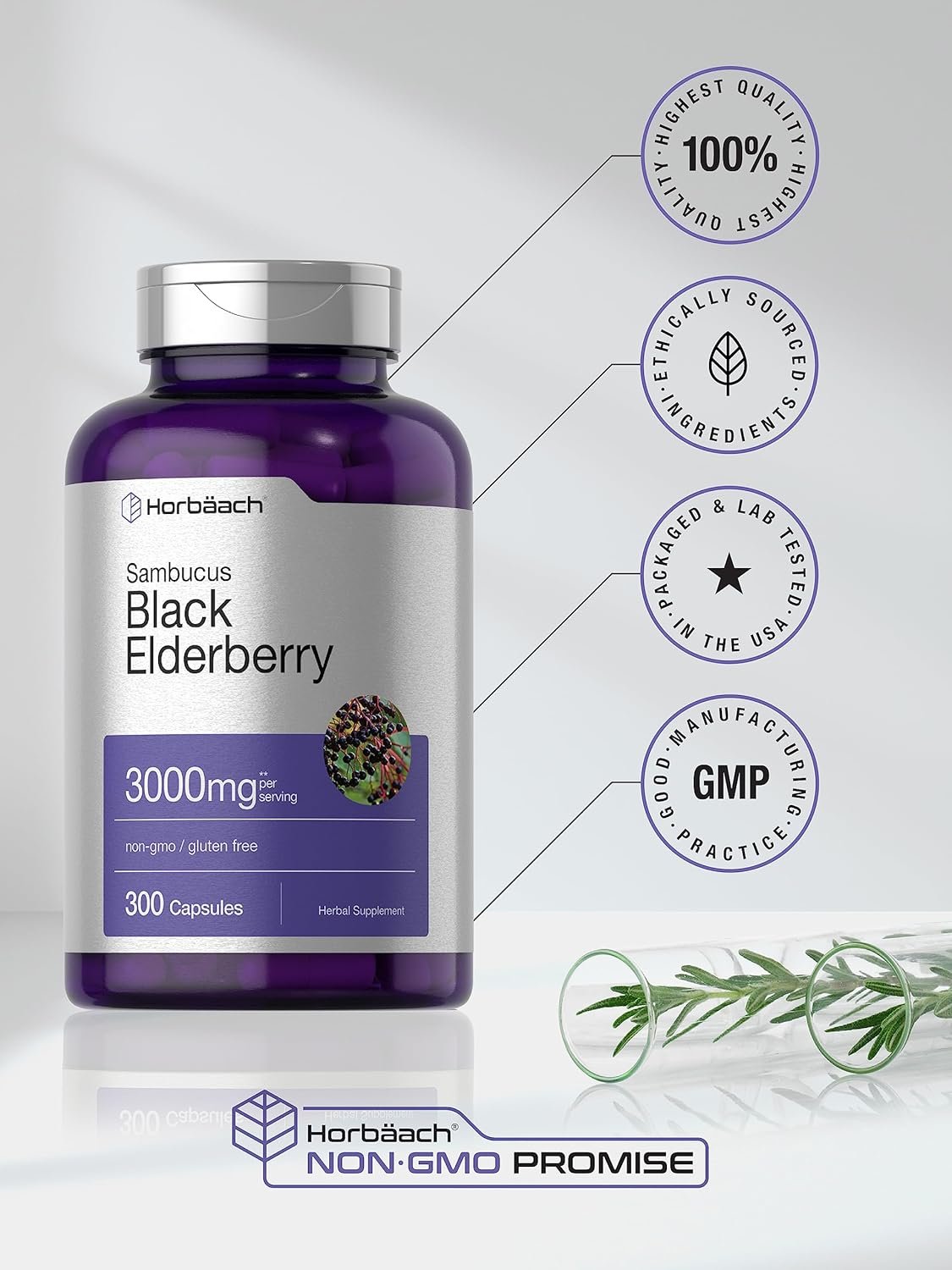 Horbäach Black Elderberry | 3000mg Capsules | 300 Count | Non-GMO Gluten Free | Sambucus Supplement - lunas-mystic-emporium.com Horbäach Black Elderberry | 3000mg Capsules | 300 Count | Non-GMO, Gluten Free | Sambucus Supplement