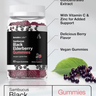 Horbaach Sambucus Black Elderberry Gummies | 60 Count | with Zinc and Vitamin C | Vegan, Non-GMO, Gluten Free Extract for Adults | Berry Flavor | by Berkshire Labs
