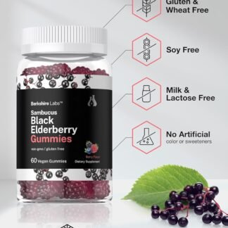 Horbaach Sambucus Black Elderberry Gummies | 60 Count | with Zinc and Vitamin C | Vegan, Non-GMO, Gluten Free Extract for Adults | Berry Flavor | by Berkshire Labs