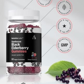 Horbaach Sambucus Black Elderberry Gummies | 60 Count | with Zinc and Vitamin C | Vegan, Non-GMO, Gluten Free Extract for Adults | Berry Flavor | by Berkshire Labs