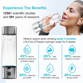 Hydrogen Water Generator Bottles, Hydrogenated Water Bottle with SPE PEM Technology, 460ml(16OZ) Hydrogen Water Bottle Generator for Home, Office, and Travel-Certified H2...