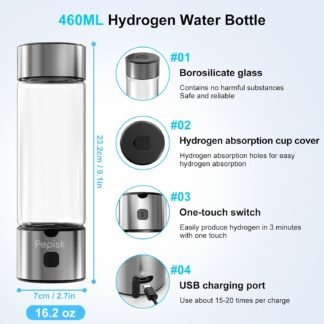 Hydrogen Water Generator Bottles, Hydrogenated Water Bottle with SPE PEM Technology, 460ml(16OZ) Hydrogen Water Bottle Generator for Home, Office, and Travel-Certified H2...