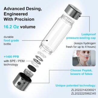 Hydrogen Water Generator Bottles, Hydrogenated Water Bottle with SPE PEM Technology, 460ml(16OZ) Hydrogen Water Bottle Generator for Home, Office, and Travel-Certified H2...