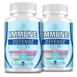 Immune Support Supplement, 10-in-1 Immune Defence with Vitamin C,B6,B12,VIT D, Zinc, Echinacea Turmeric Elderberry Immune Boosters for Adult - 120 Capsules(2 Pack)