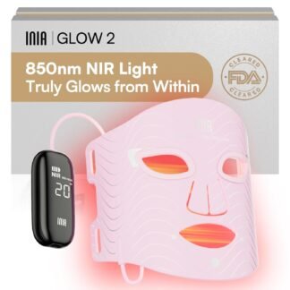 INIA Red Light Therapy Mask for Face – 4 Light Modes with 850nm NIR, Red & Blue LED Light Therapy, 2600mAh Rechargeable LED Face Mask for Radiant Glow at Home, Pink