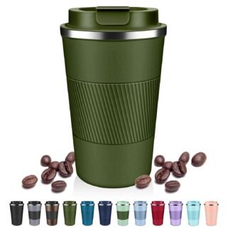 Insulated Coffee Tumblers with Flip Lid 12oz / 17oz, Stainless Steel Travel Coffee Mug Leak Proof, Vacuum Insulated Coffee Mug Reusable Cup, Keeps Cold and Hot for Coffee Tea