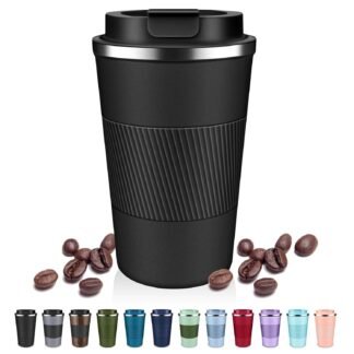 Insulated Coffee Tumblers with Flip Lid 12oz / 17oz, Stainless Steel Travel Coffee Mug Leak Proof, Vacuum Insulated Coffee Mug Reusable Cup, Keeps Cold and Hot for Coffee Tea