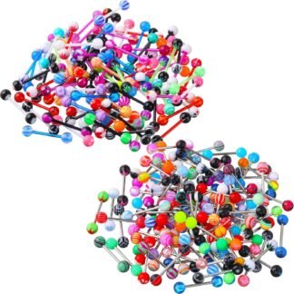 Jadive 200 Pcs Tongue Rings for Women 14g 16 mm Acrylic Mix Tongue Rings Set Nipple Bar Stainless Steel Straight Barbells Body Piercing Jewelry Candy Assorted Colors