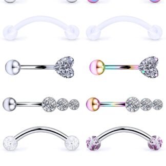 Jenxnjsjo 16g 5/16in Eyebrow/Rook/Snug/Vertical-Labret/VCH/Snake-Eyes/Anti-Tragus/Cartilage/Daith/Belly-Button/Bridge/Hood/Surface Curved Barbell Piercing Jewelry for Women Men