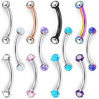 Jenxnjsjo 16g 8/10mm Eyebrow/Rook/Snug/Vertical-Labret/VCH/Snake-Eyes/Anti-Tragus/Cartilage/Daith/Belly-Button/Bridge/Hood/Surface Curved Barbell Piercing Jewelry for Women Men