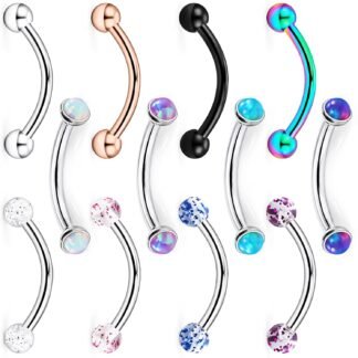 Jenxnjsjo 16g 8/10mm Eyebrow/Rook/Snug/Vertical-Labret/VCH/Snake-Eyes/Anti-Tragus/Cartilage/Daith/Belly-Button/Bridge/Hood/Surface Curved Barbell Piercing Jewelry for Women Men