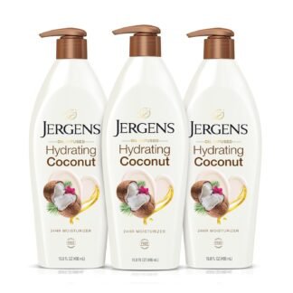 Jergens Hydrating Coconut Body Lotion, Hand and Body Moisturizer, Infused with Coconut Oil, Hydrates Dry Skin Instantly, Dermatologist Tested, 16.8 oz, Pack of 3
